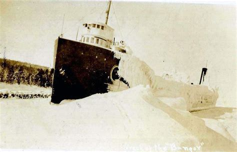 The lake freighter City of Bangor after being trapped in ice on ...