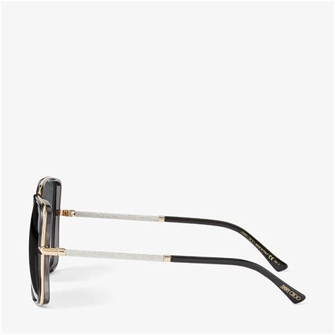 Black And Rose Gold Square Frame Sunglasses With Glitter Jayla S 57 Autumn 2021 Jimmy Choo