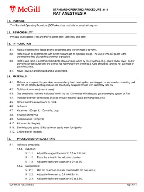 Fillable Online Standard Operating Procedure Definition Purposes