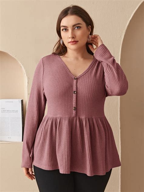 Dusty Pink Waffle Knit Peplum Top