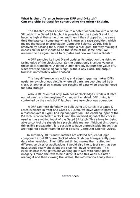 Cs Df Discussion Assignment D Latch Is A Simple Clocked Memory