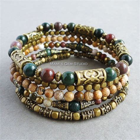 Boho Gypsy Bracelet Wrap Around Bracelet Beaded Memory Wire