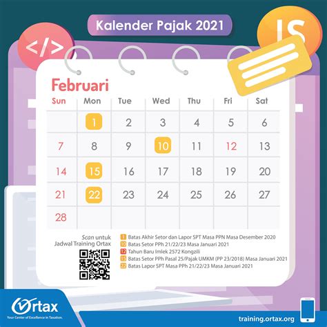 Kalender Pajak Bulan Februari 2021 Ortax