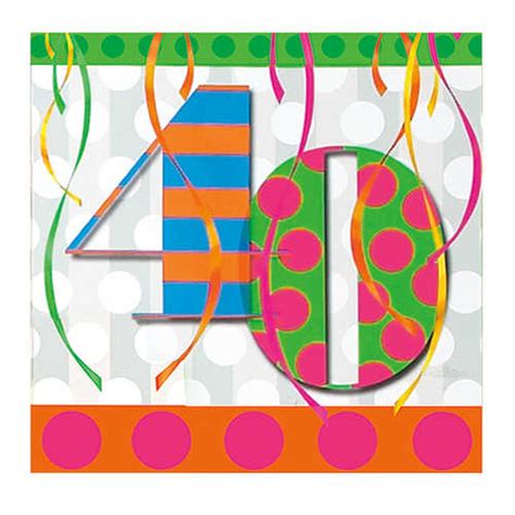 40th Birthday Napkins, 40 Napkin in Bright Bold Colors