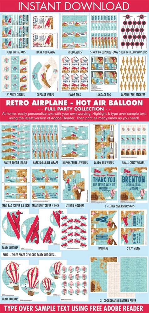 Personalize This Editable Retro Aviator Airplane Hot Air Balloon