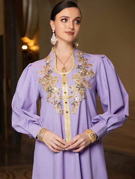 SHEIN Najma Floral Embroidery Lantern Sleeve Kaftan SHEIN USA