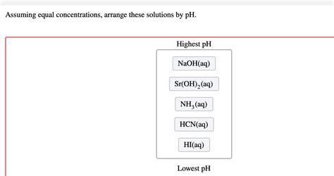 Solved Assuming Equal Concentrations Arrange These Chegg