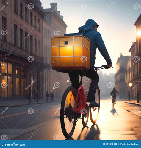 Generative Ai Courier A Young Man On A Bicycle Stock Illustration