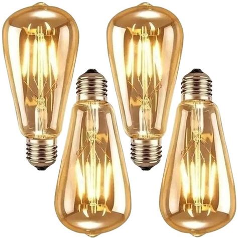 4 Lâmpadas Vintage Filamente Led Decorativa Retrô Vintage Âmbar ST64 4W