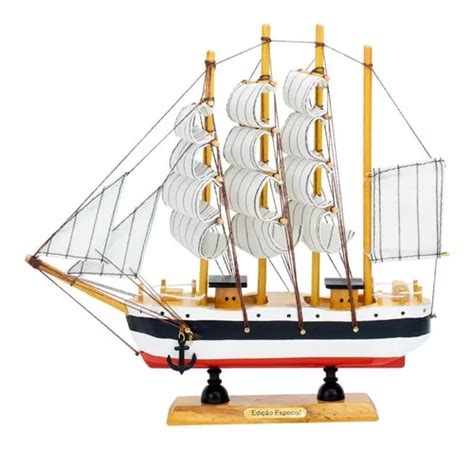 Navio Veleiro Barco Miniatura Cm Enfeite Madeira Mod C