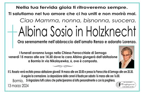 Lutto Albina Sosio Necrologi Bormio