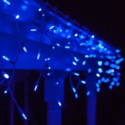 M Led Icicle Lights Blue White Wire Yard Envy