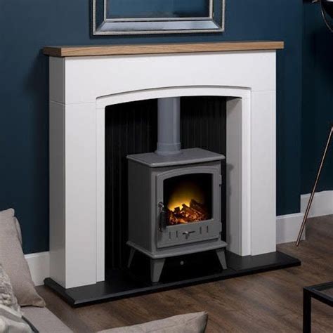 Adam Siena White Suite With Aviemore Grey Electric Stove 22753