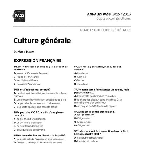 Concours Pass 2015 Culture Generale Sujet Pdf DocDroid