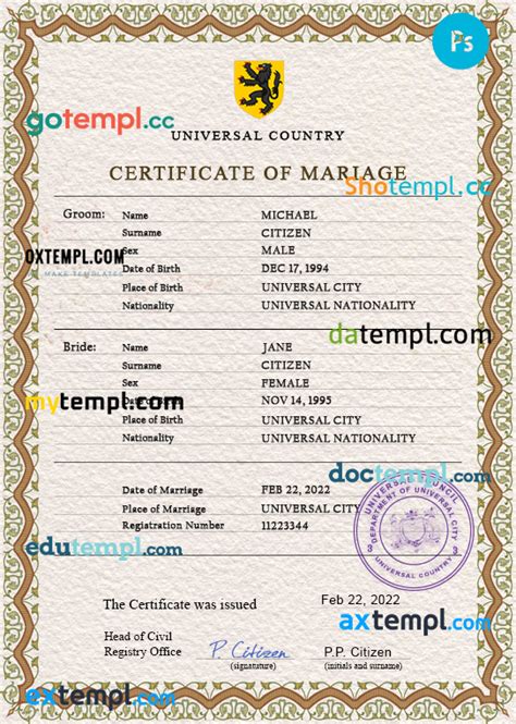 Flutter Universal Marriage Certificate PSD Template Completely Editable