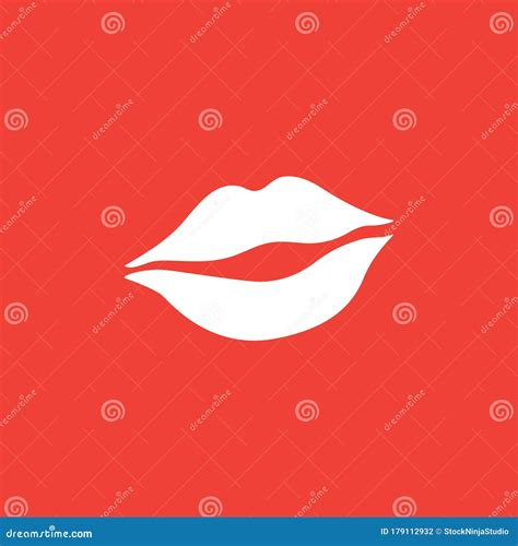 Woman Lips Icon On Red Background Red Flat Style Vector Illustration