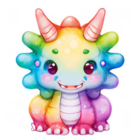 Cute Rainbow Dragon Watercolor Clipart · Creative Fabrica