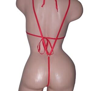Micro Slingshot Bikini Red Holographic Velvet With Red Trim And