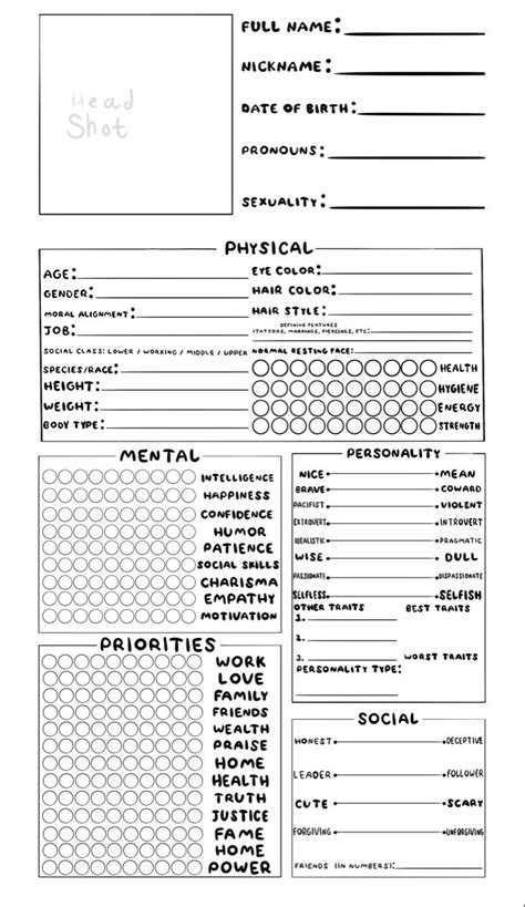 Character Sheet For Your Oc