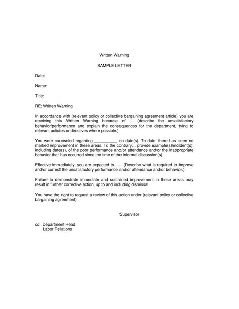 Free Printable Professional Warning Letter Sample Pdf Employee