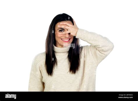 Attractive Brunette Woman Isolated On A White Background Stock Photo Alamy