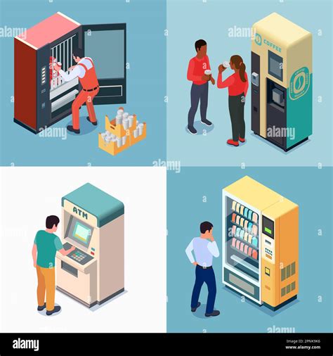 Set With Four Square Vending Machine Isometric Compositions With