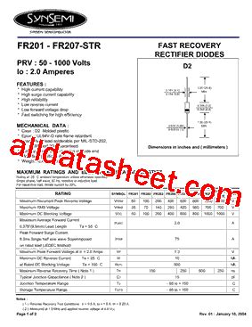 FR207 Datasheet PDF SynSemi Inc