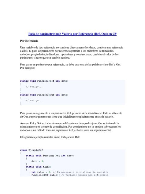 Paso De Parámetros Por Valor O Por Referencia Pdf Parámetro