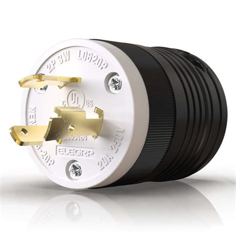 ELEGRP NEMA L6-20P Locking Plug, 20 Amp 3 Wire Generator Twist Lock