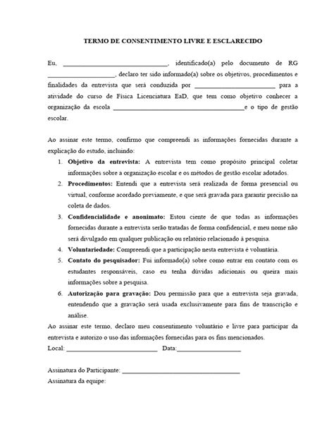 Termo De Consentimento Livre E Esclarecido Pdf
