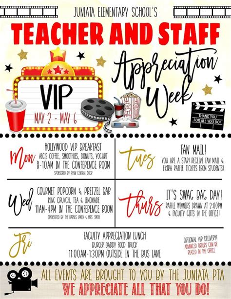 Hollywood Teacher Appreciation Week Itinerary Flyer Movie Theme You Re A Star Appreciation Week