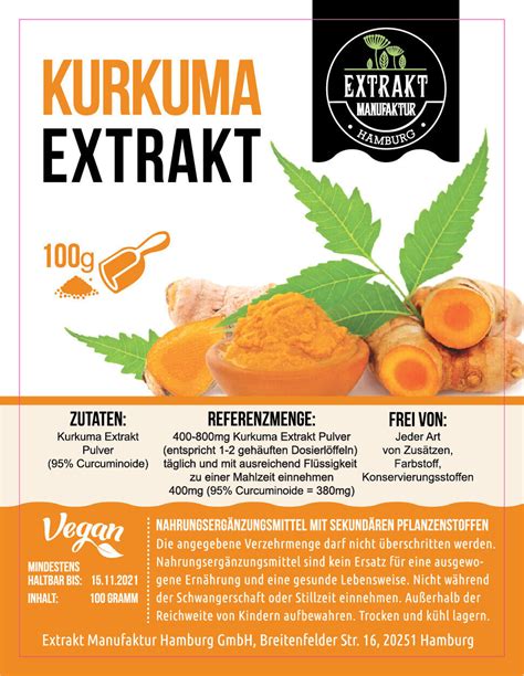 Kurkuma EXTRAKT 100g PULVER Powder Curcuminoiden Curcuma Curcumin