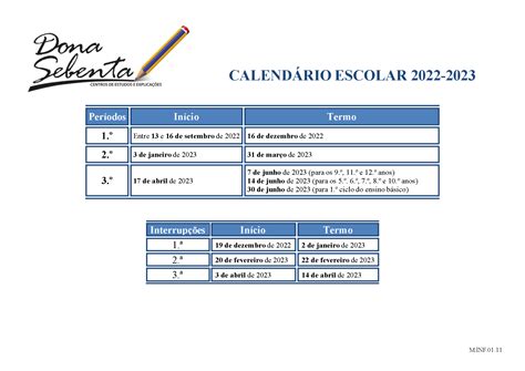 Calendário Escolar Do Ano Letivo 20222023 Dona Sebenta