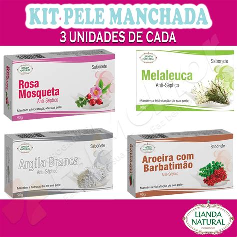 Kit 12 Sabonetes Antisséptico Lianda 90g 3 Rosa Mosqueta 3 Argila