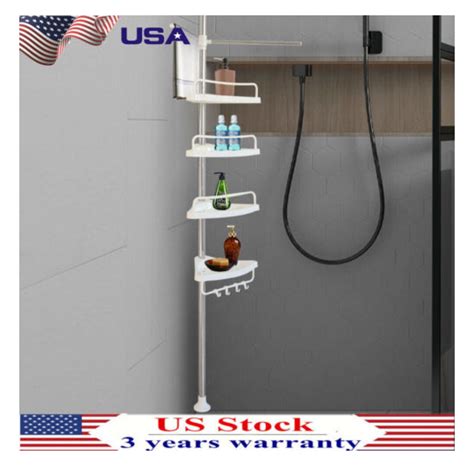 4 Tier Bathroom Corner Shelf Plastic Bath Tension Pole Storage Rack