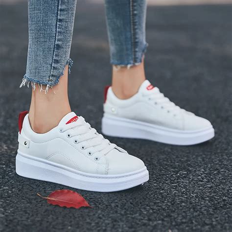 Women Casual Shoes Fashion Comfortable Walking Girls Lace Up Flats Shoes Women White Sneakers ...