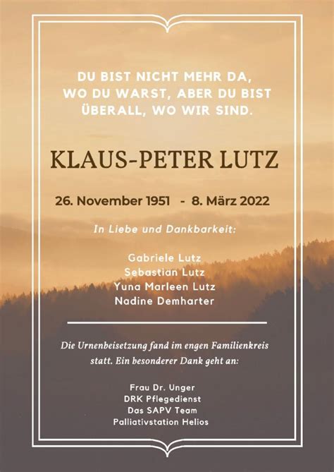 Klaus Peter Lutz Trauerportal Zehner