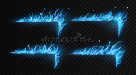 Blue Fire Frame Corners Burning And Fiery Borders Stock Vector