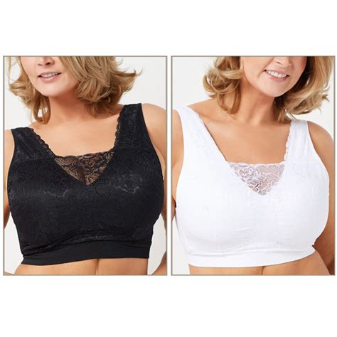 Breezies Lace Seamless Cami Bra Black White Set Of 2 Ebay