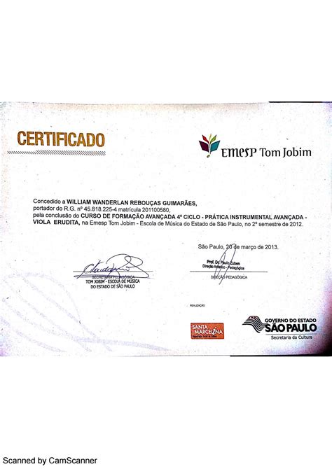 Diploma Emesp Tom Jobim Certificado Tatui Camera Sjcampos By William