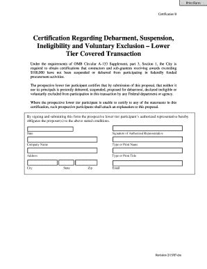 Fillable Online Certification Regarding Debarment Suspension