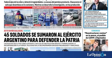 Diario La Opini N Austral Tapa Edici N Impresa Del S Bado De Mayo De