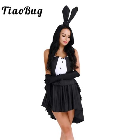 Tiaobug Women Bunny Rabbit Dress With Hair Hoop Gloves Halloween Easter