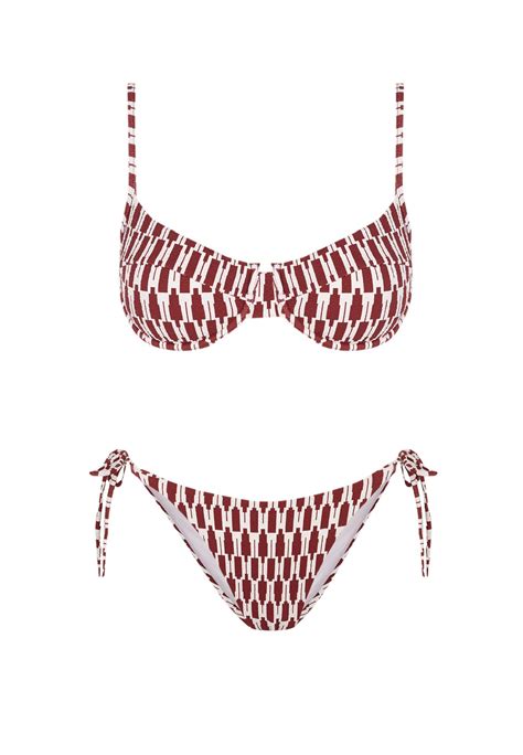 Bikini Balconette Tribe Rojo Y Beige Robin Collection Robin Collection