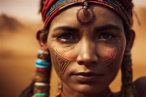 An Amazon Tribe Women Portrait Realistic Painting Art In Rain Forest