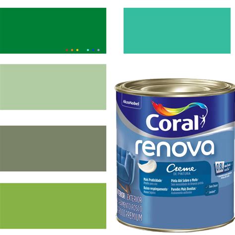 Tinta de Parede Acrílica Coral Cor Verde Renova 800ml Lavável Premium