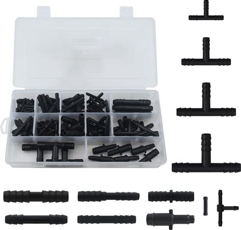 113 Stück Schlauchverbinder Sortiment Schwarz T Stück Verbinder