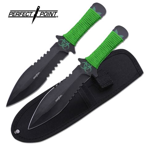 Throwing Knife Perfect Point 75 Green Tactical Zombie 2pc Combat Set