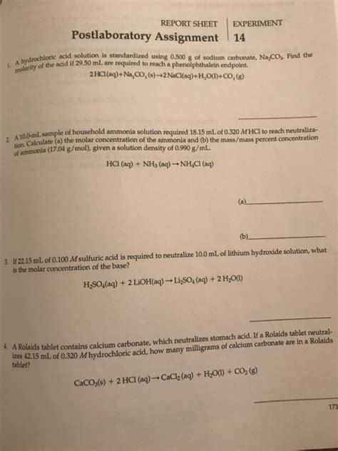 Solved REPORT SHEET EXPERIMENT Postlaboratory Assignment 14 Chegg