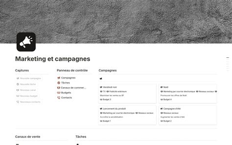 Marketing et campagnes Modèle Notion